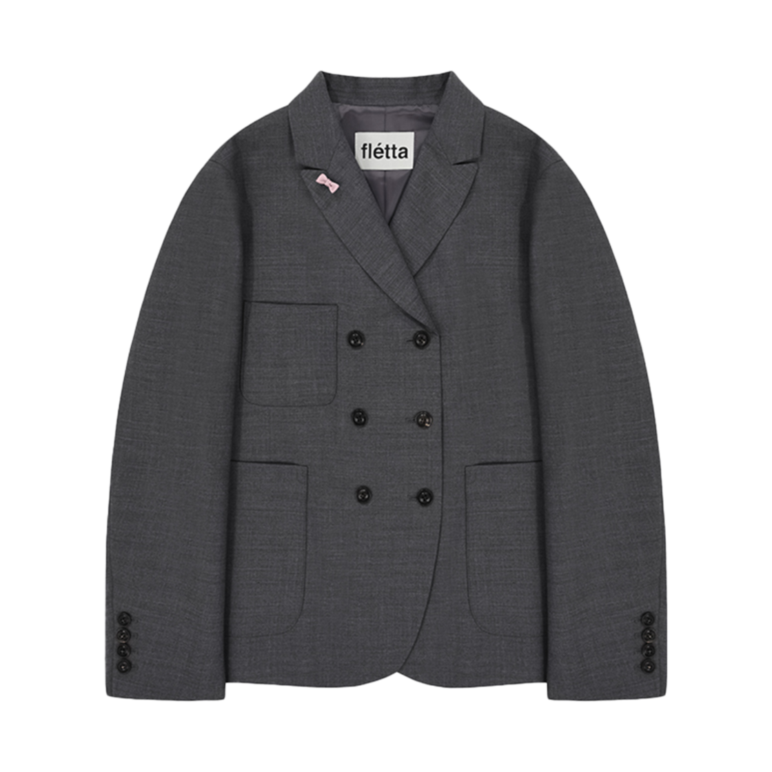 플레따 클래식 더블 버튼 리본 자켓 그레이(FLETTA Classic Double button Ribbon Jacket Gray)