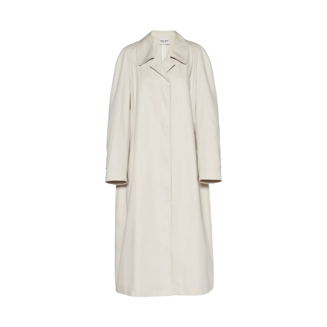 (W) 미우 미우 싱글 브레스티드 개버딘 코트 라임스톤((W) Miu Miu Single Breasted Gabardine Coat Limestone) - 1
