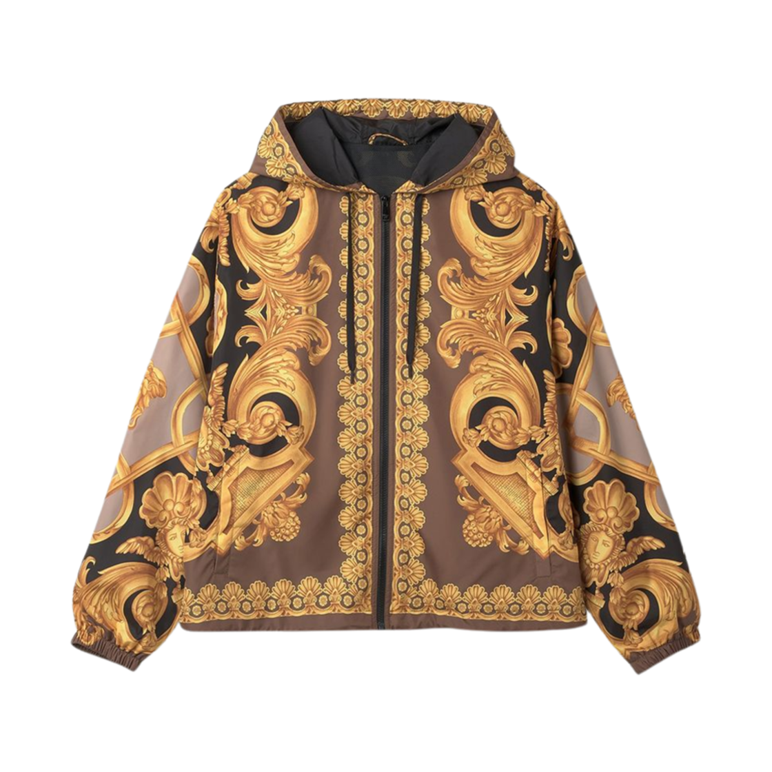 1008037-1A06165-5B940 Versace Baroque Print Windbreaker Hooded Jacket Black Gold