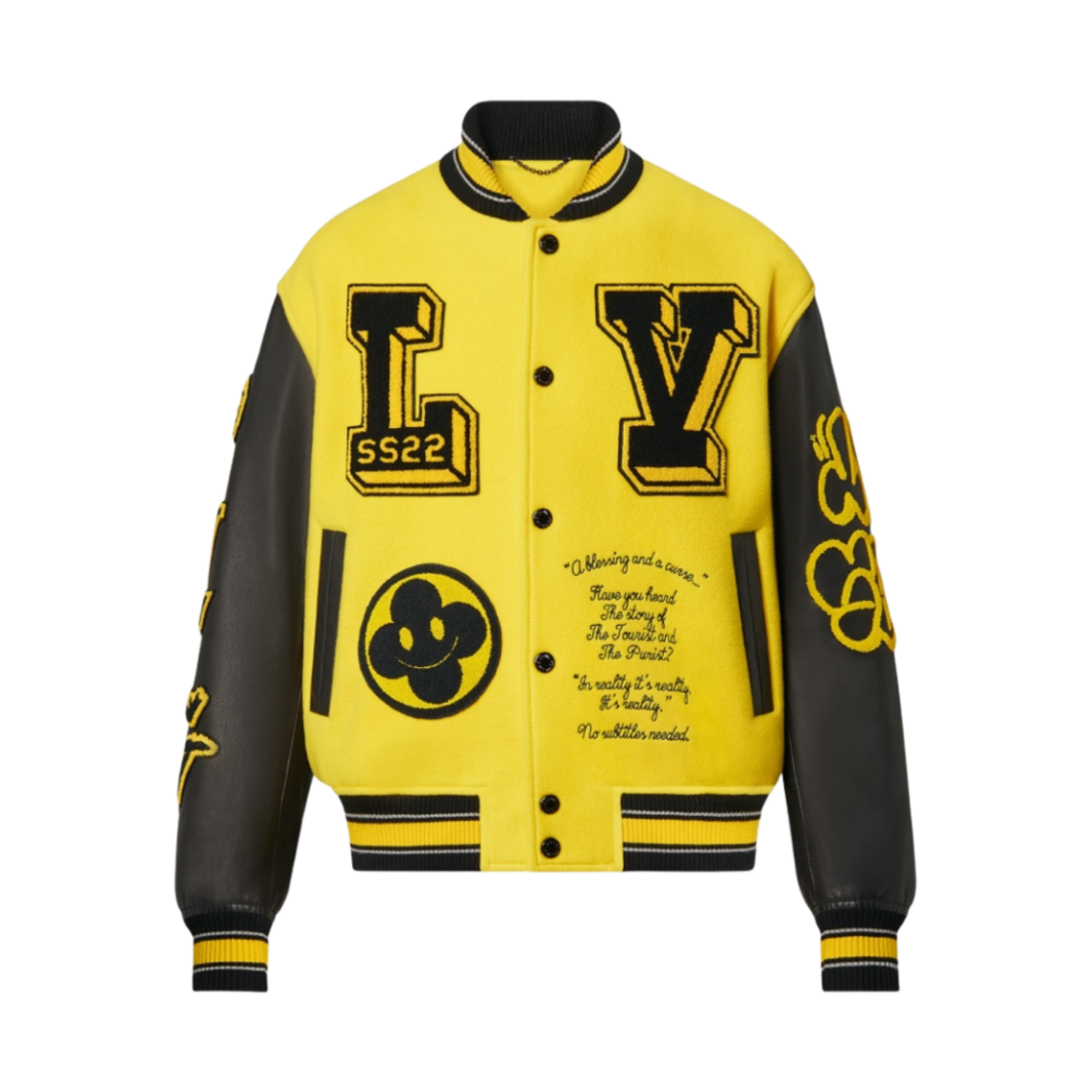 - Louis Vuitton Leather Embroidered Varsity Jacket Black