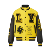 Louis Vuitton Leather Embroidered Varsity Jacket Black