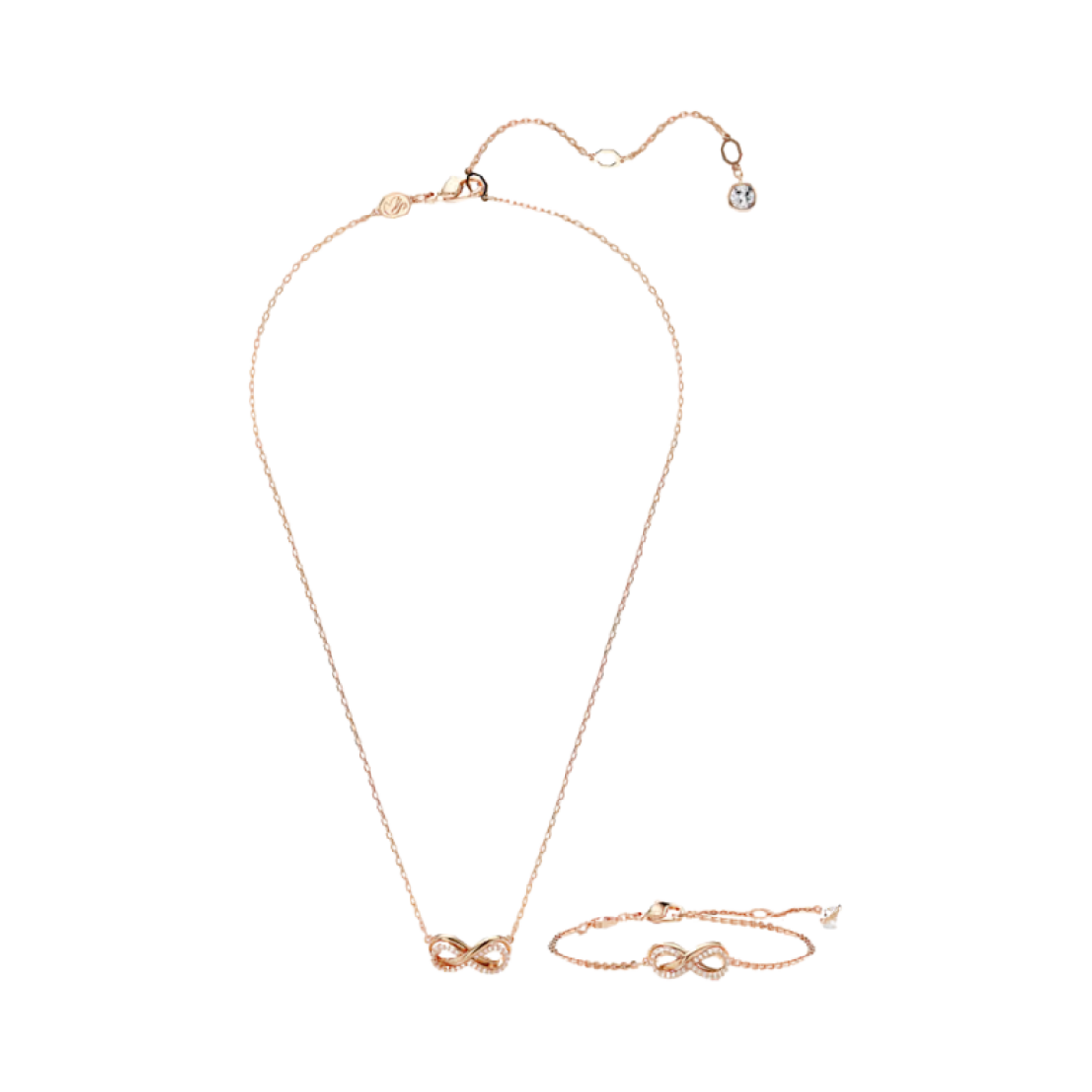 (W) 스와로브스키 하이퍼볼라 세트 인피니티 화이트 로즈 골드 톤 플래팅((W) Swarovski Hyperbola Set Infinity White Rose Gold Tone Plated)
