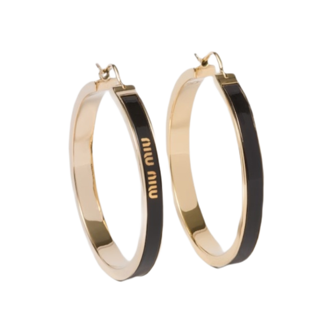 (W) 미우 미우 에나멜 메탈 이어링 블랙((W) Miu Miu Enameled Metal Earrings Black) - 1