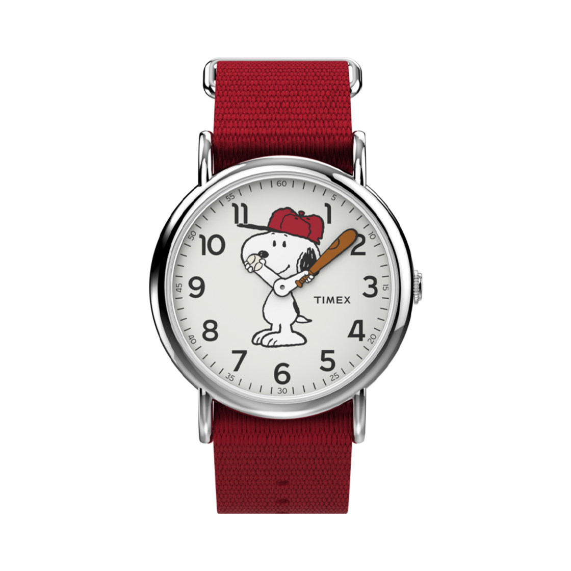 타이맥스 x 피너츠 스누피 38mm 패브릭 스트랩 워치 레드 실버톤(Timex x Peanuts Snoopy 38mm Fabric Strap Watch Red Silver Tone)
