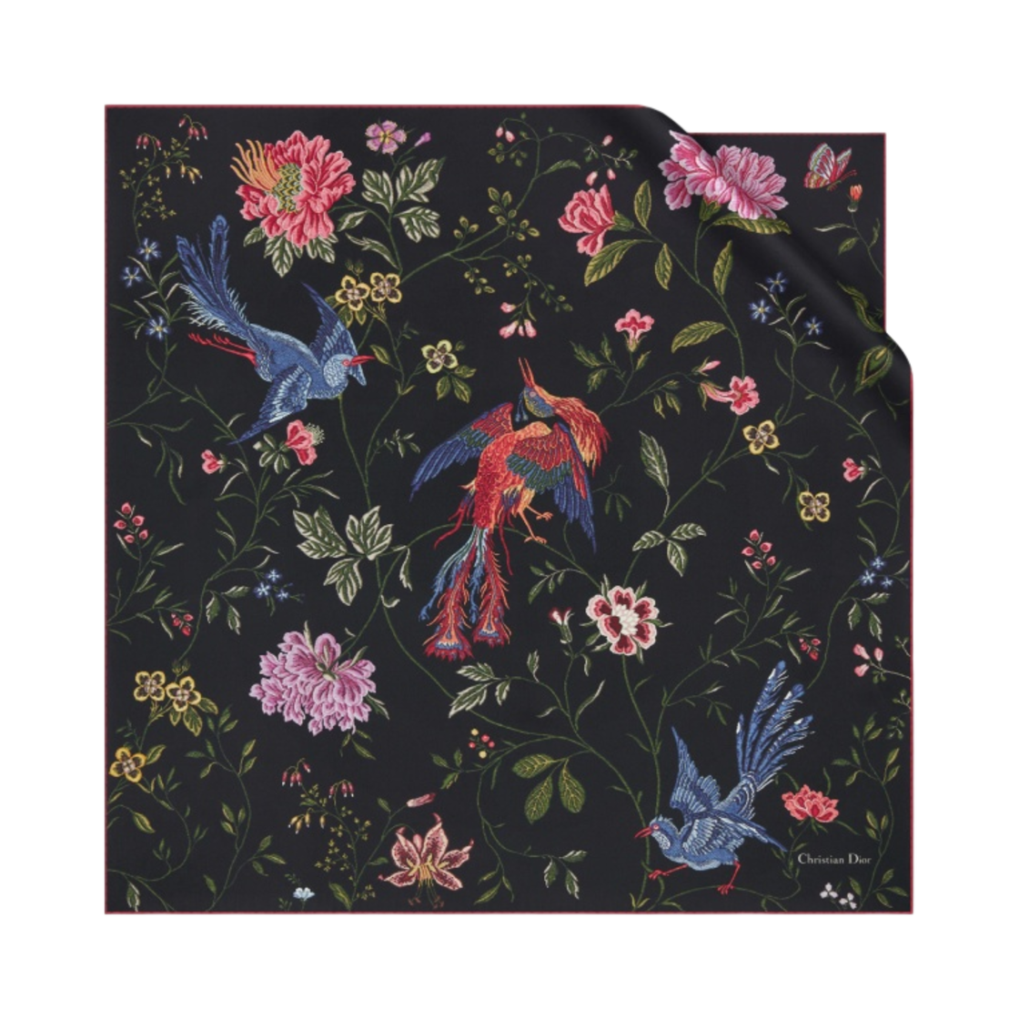 (W) 디올 버드 90 스퀘어 스카프 실크 트윌 블랙 멀티컬러((W) Dior Birds 90 Square Scarf Silk Twill Black Multicolor)