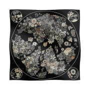 (W) Hermes Planifleurs Scarf 90 Noir Gris Parchemin
