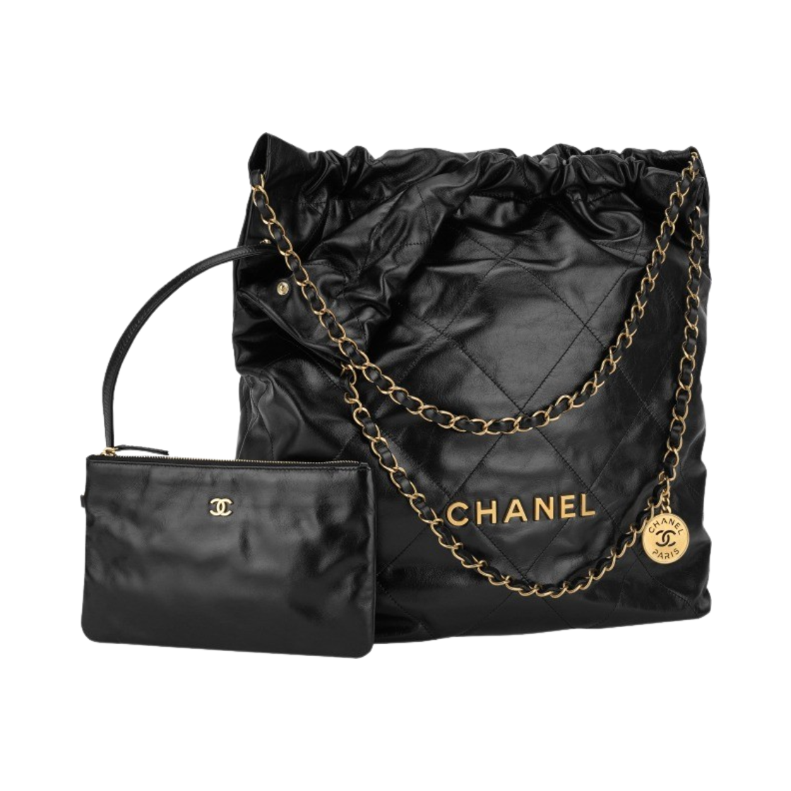 샤넬 22 라지 핸드백 샤이니 카프스킨 & 골드 메탈 블랙(Chanel 22 Large Handbag Shiny Calfskin & Gold Black) - 3
