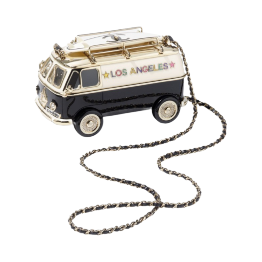 Chanel Mini Van Minaudiere Plexi Enamel Strass & Gold Black White Gold
