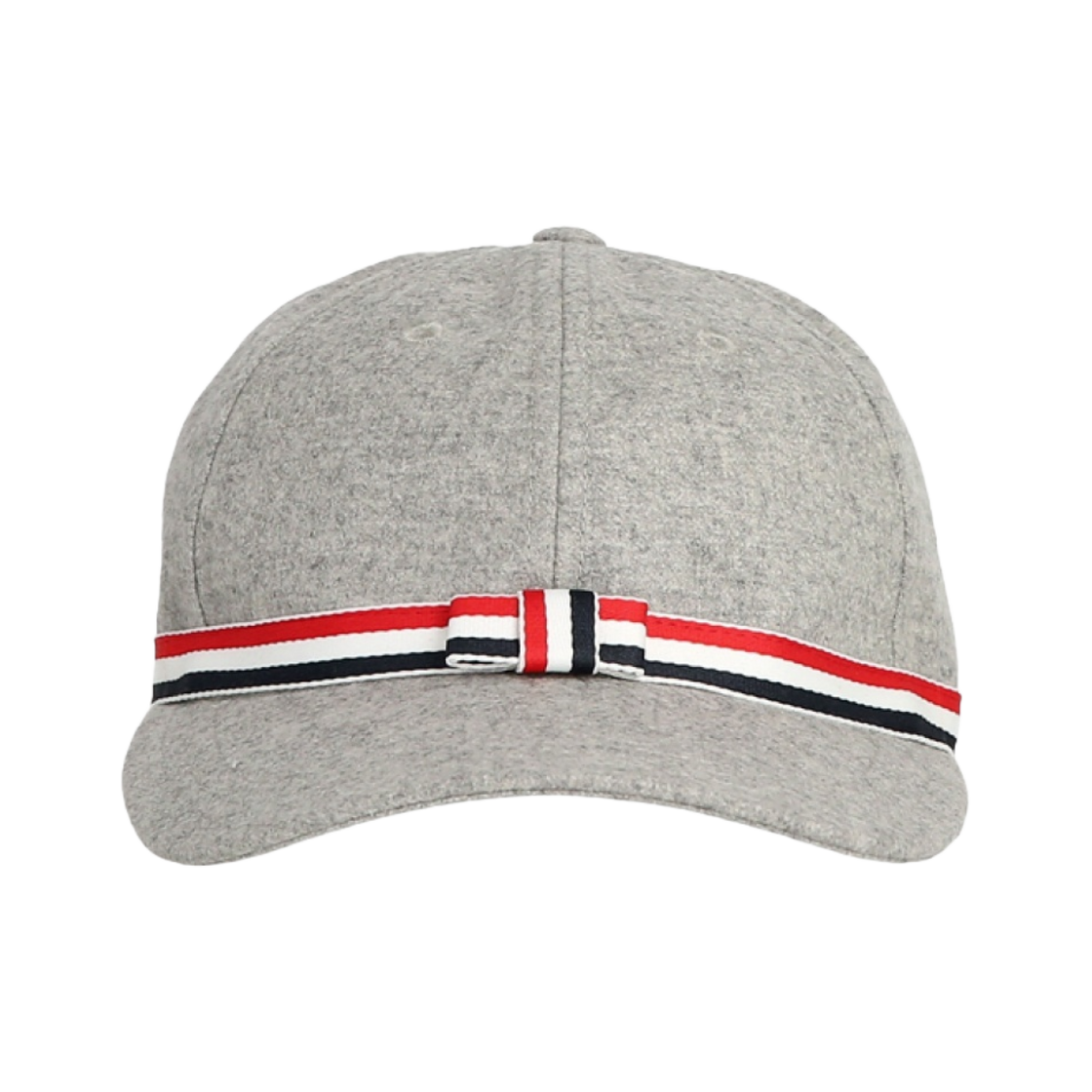 FHC369A-F0057-065 (W) Thom Browne Wool Flannel Grosgrain Bow Baseball Cap Light Grey