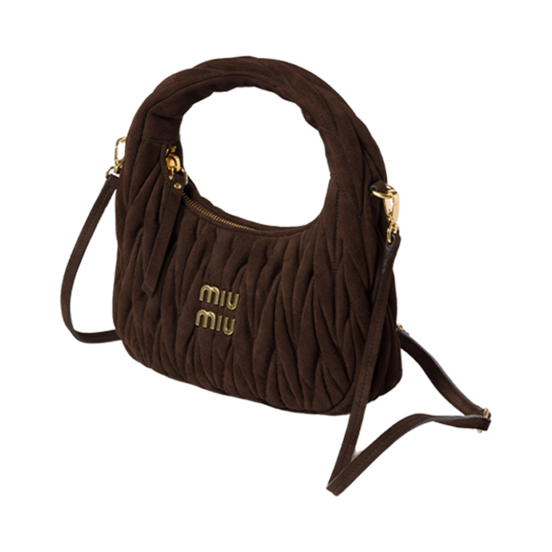 미우 미우 완더 마테라쎄 스웨이드 호보백 다크 브라운(Miu Miu Wander Matelasse Suede Hobo Bag Dark Brown) - 2