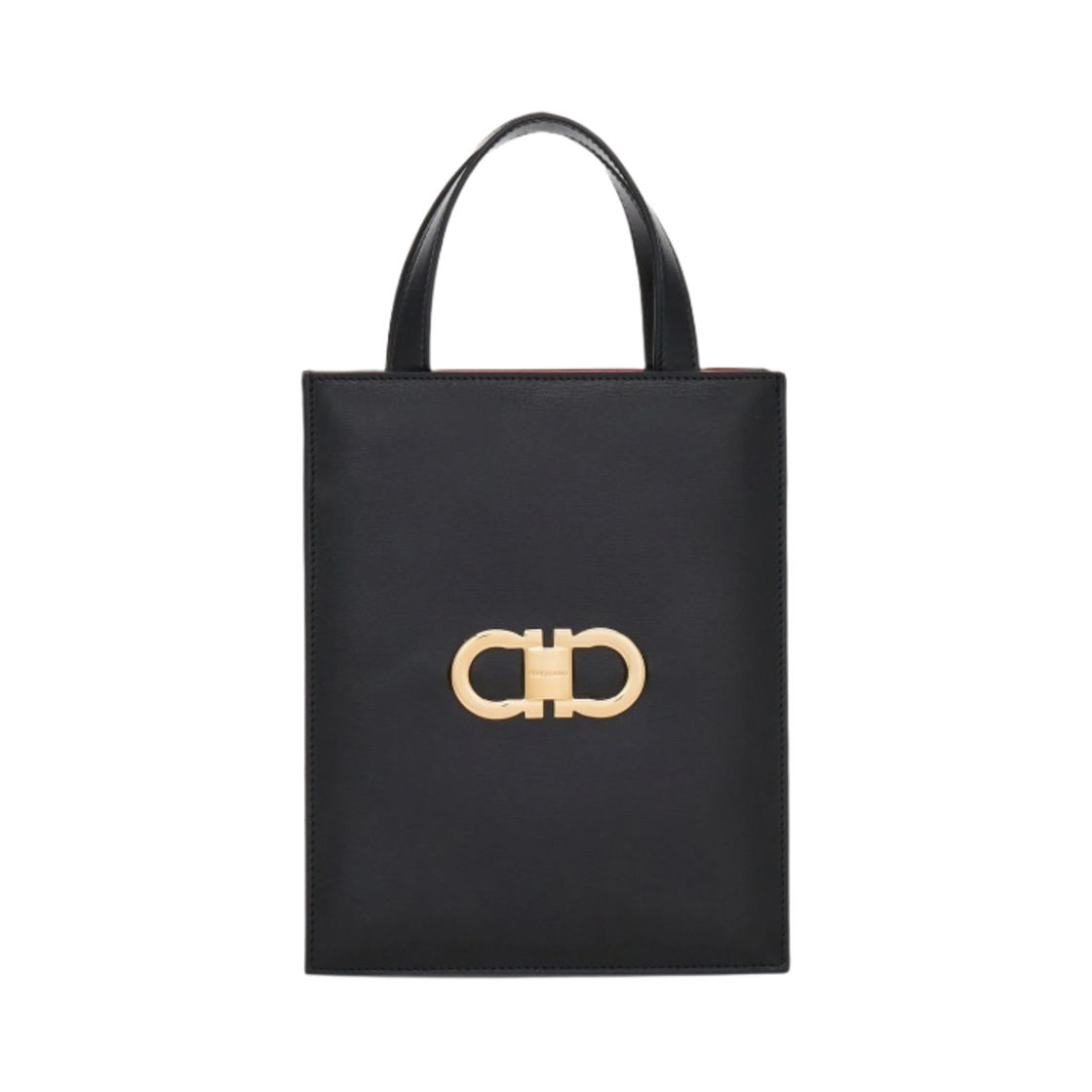 218358-771687 Ferragamo Double Gancini Mini Tote Bag Black Flame Red