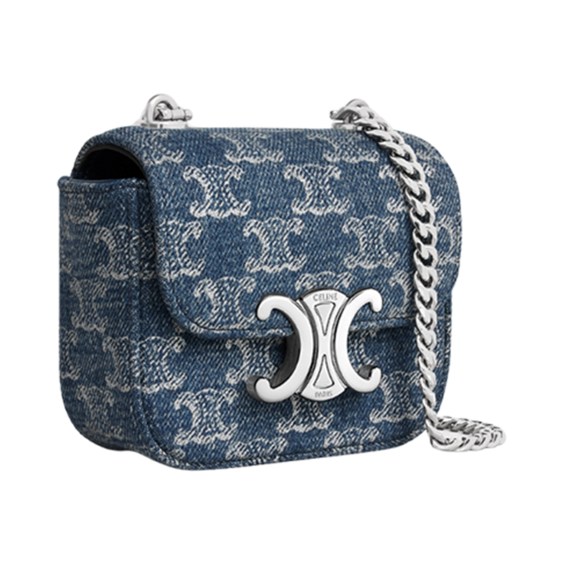 10L842FIN-05DS Celine Mini Chain Claude in Denim with Triomphe All-Over Denim Silver - #2