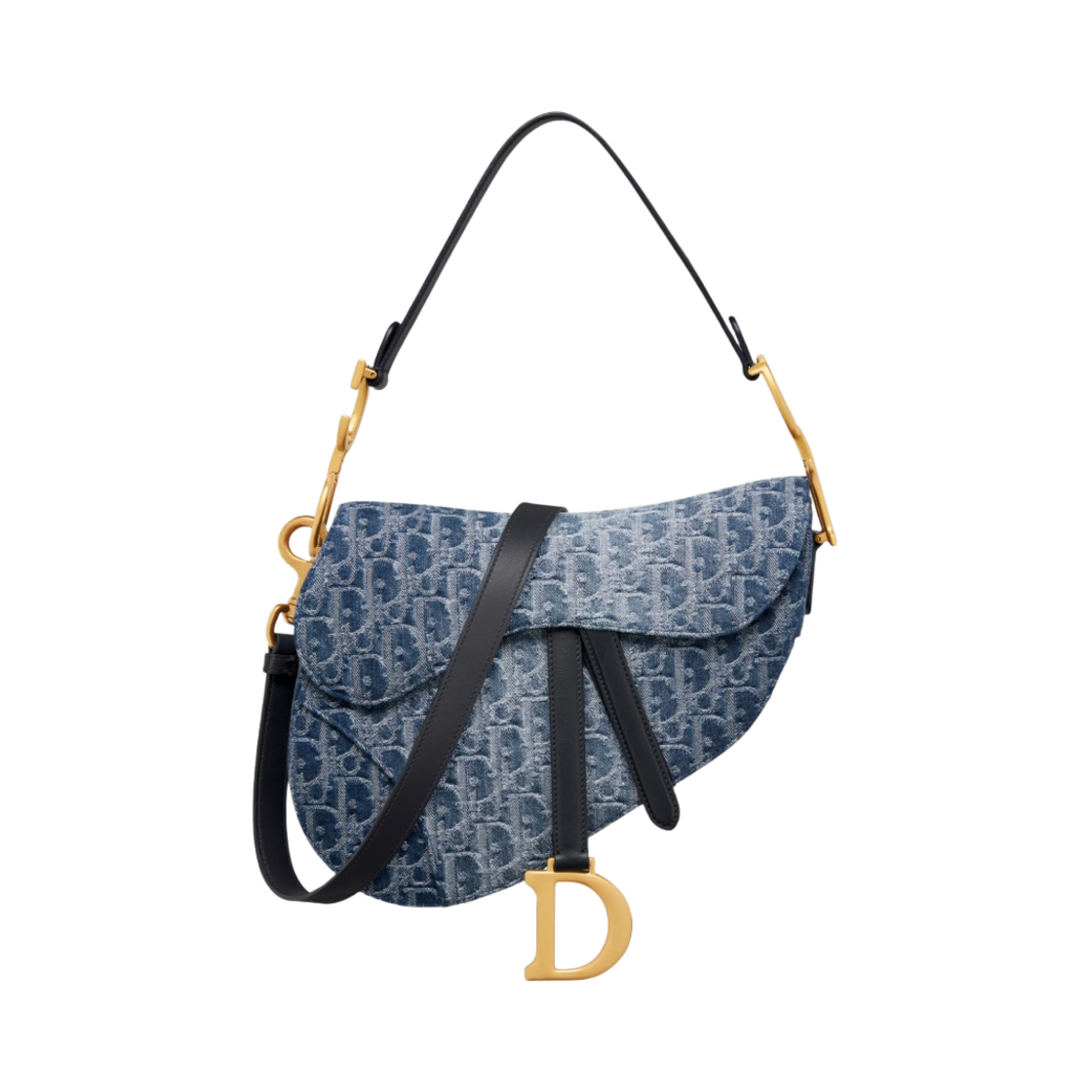 디올 새들 스트랩 백 데님 오블리크 자카드 블루(Dior Saddle Bag with Strap Denim Oblique Jacquard Blue) - 1