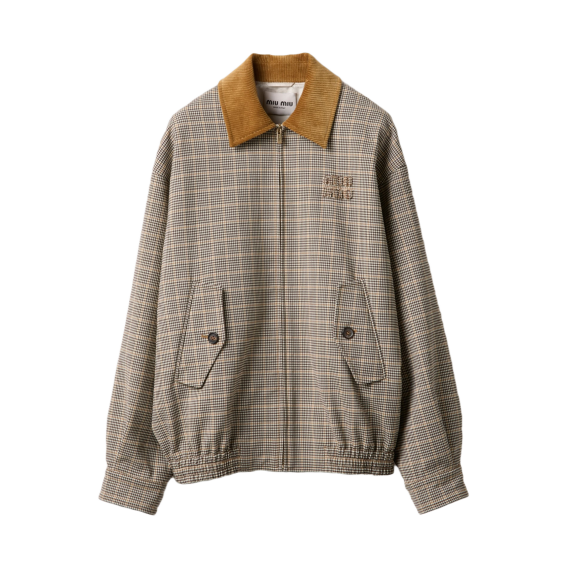 (W) 미우 미우 체크 더블 위브 블루종 자켓 코코아 브라운((W) Miu Miu Checkeded Double Weave Blouson Jacket Cocoa Brown)