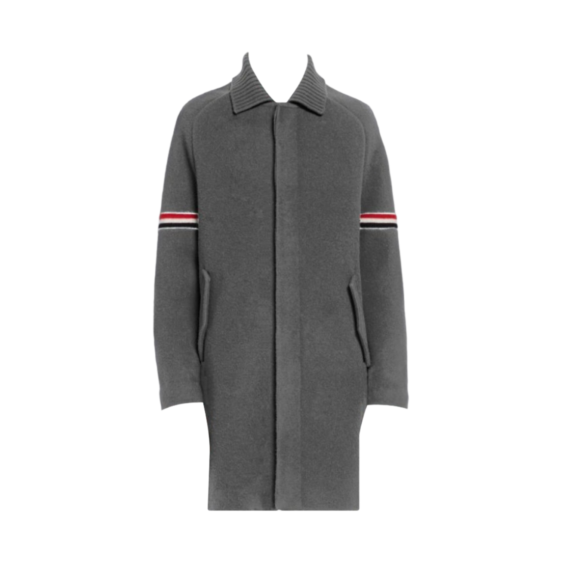 MKJ083A-Y1019-035 Thom Browne Boiled Wool Stripe Car Coat Medium Grey