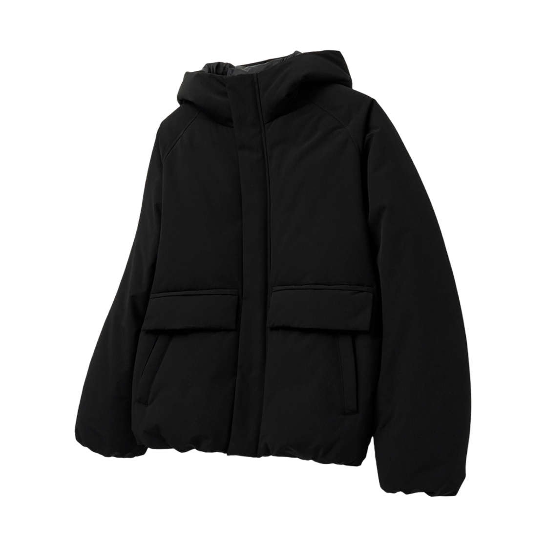 티엔지티 블랙 유러피언 구스 벌룬핏 후드 헤비 다운 점퍼