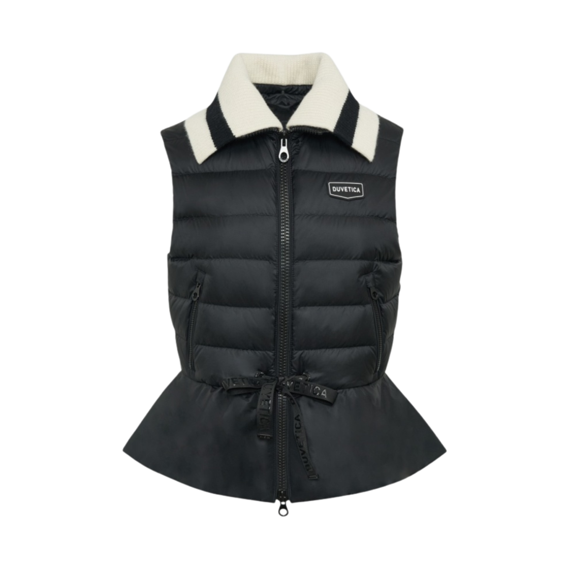 (W) 듀베티카 사모나 페플럼 라이트웨이트 다운 베스트 블랙((W) Duvetica Samona Peplum Lightweight Down Vest Black)