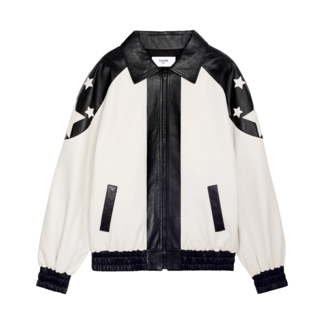 셀린느 소프트 램스킨 루즈 플래그 테디 자켓 블랙 화이트(Celine Loose Flag Teddy Jacket in Soft Lambskin Black White) - 1