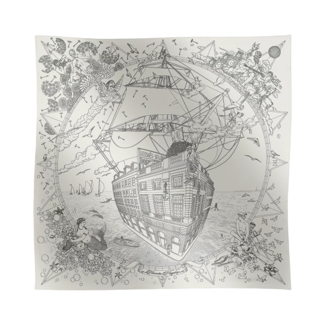 (W) 에르메스 플래그십 스카프 90 블랑 누아 그리((W) Hermes Flagship Scarf 90 Blanc Noir Gris)