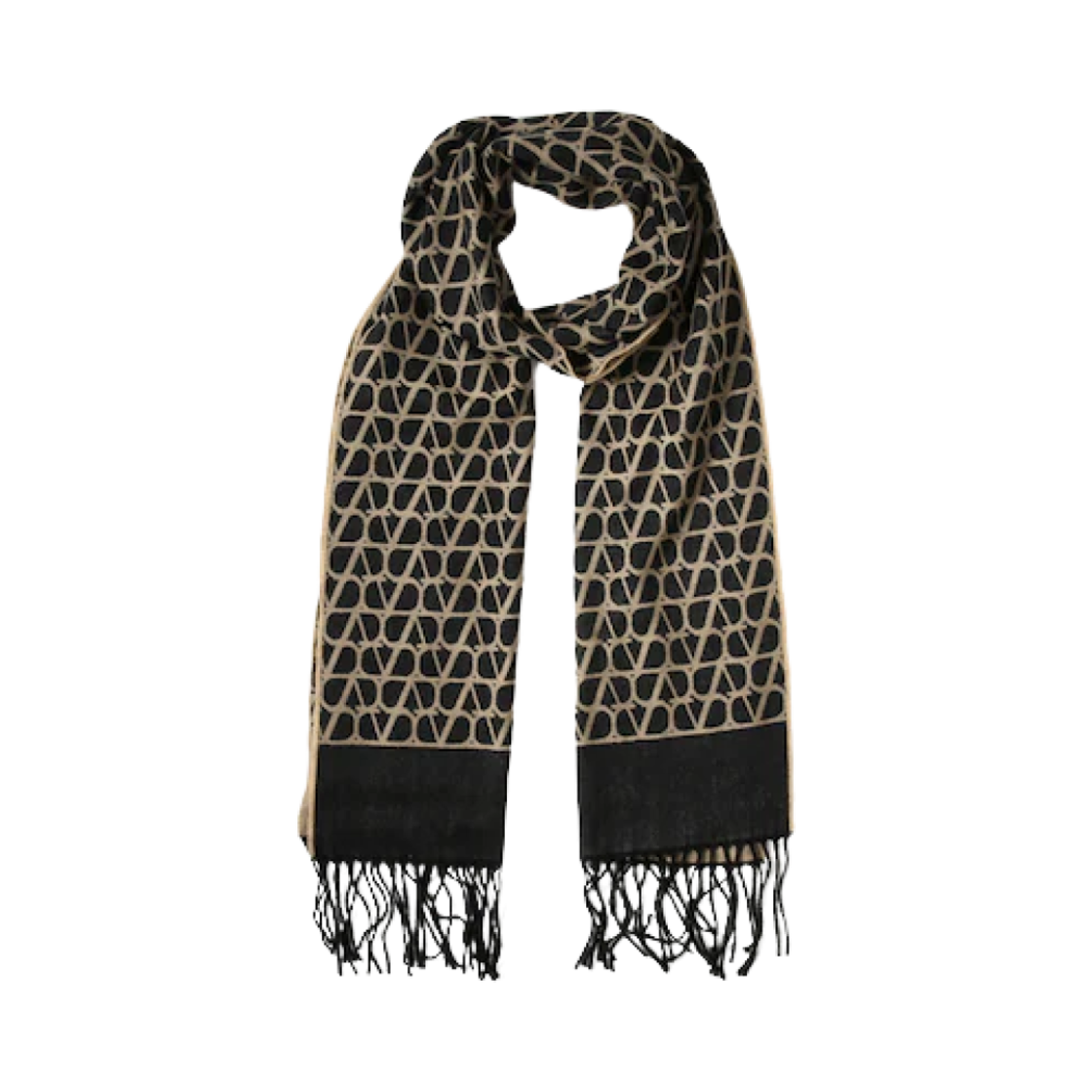 발렌티노 트왈 아이코노그래피 시그니쳐 울 캐시미어 스카프 베이지 블랙(Valentino Toile Iconographe Signature Wool and Cashmere Scarf Beige Black) - 2