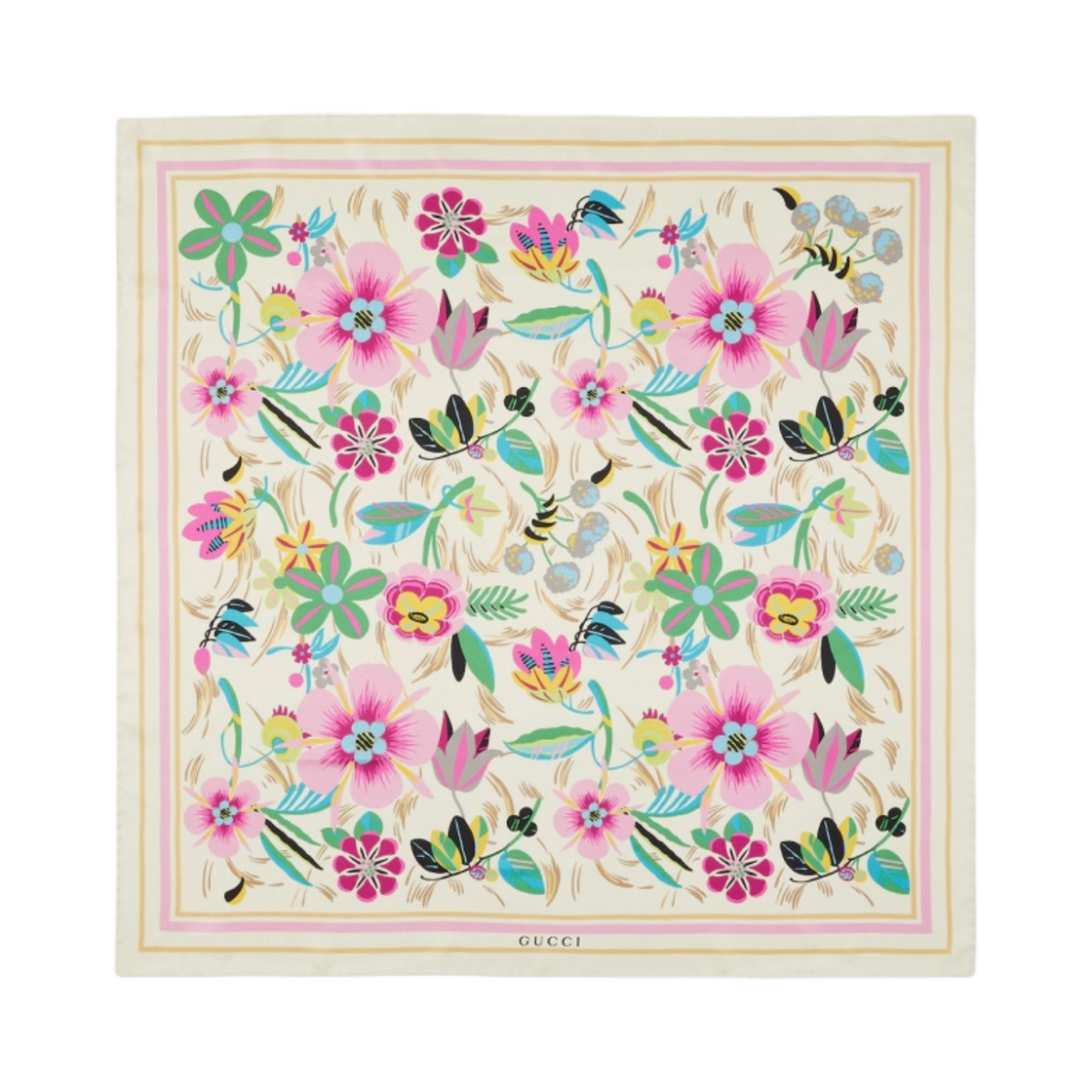 (W) 구찌 플로럴 프린트 실크 트윌 까레 아이보리 핑크 멀티컬러((W) Gucci Floral Print Silk Twill Carre Ivory Pink Multicolour) - 1