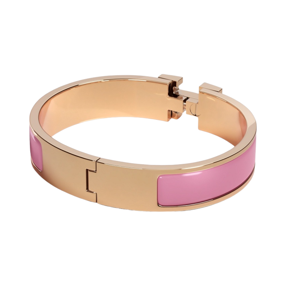 (W) 에르메스 클릭아슈 브레이슬릿 로즈 골드 하드웨어 & 로즈 산도르((W) Hermes Clic H Bracelet Rose Gold & Rose Cendre) - 2