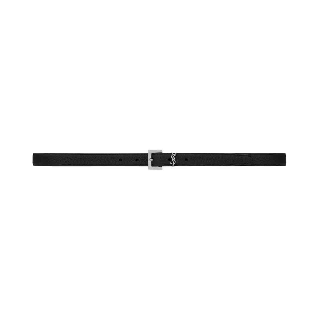생로랑 그레인드 레더 실버 모노그램 슬림 벨트 블랙(Saint Laurent Grained Leather Silver Monogram Slim Belt Black)