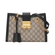 Gucci Padlock Small GG Canvas Shoulder Bag Beige Ebony Black