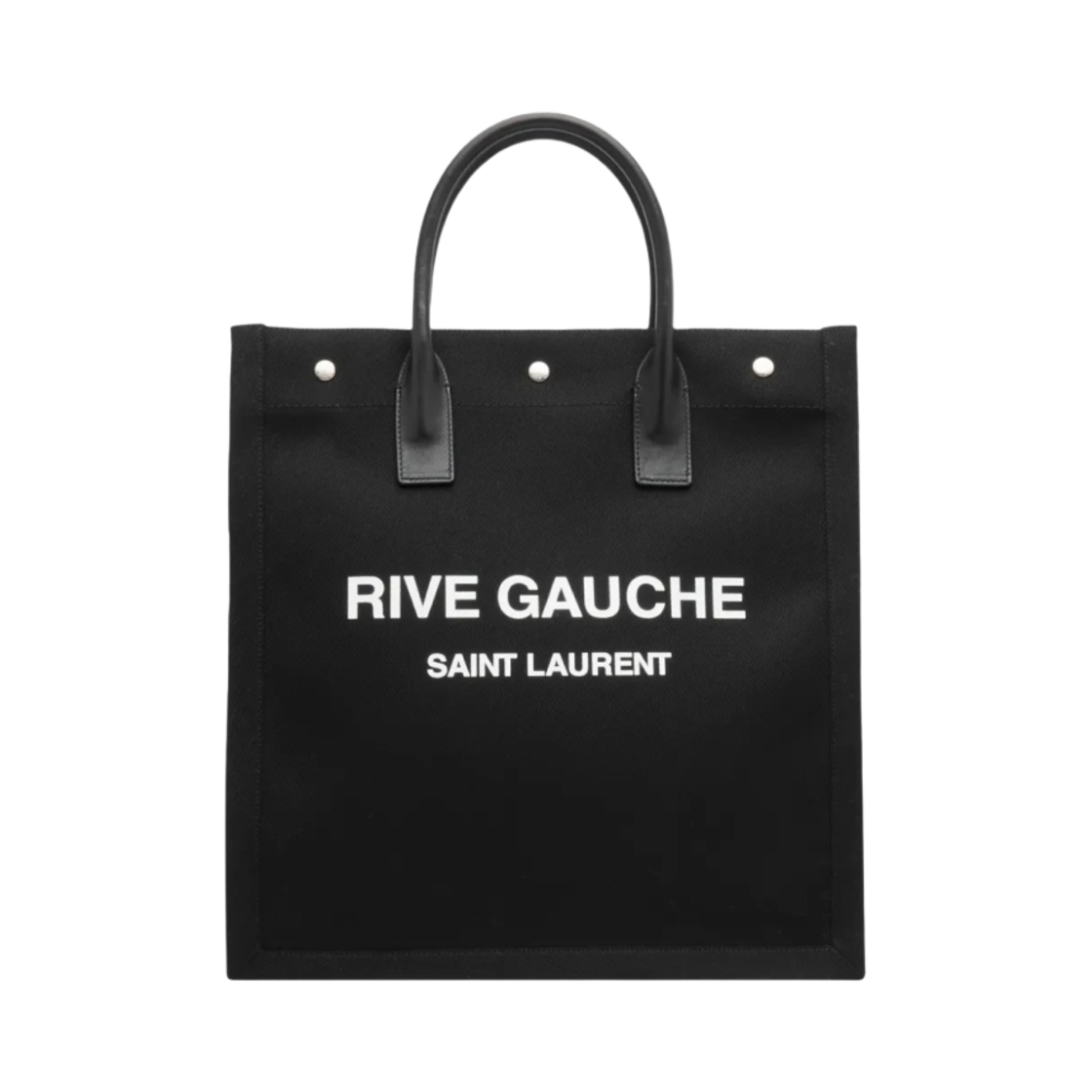 632539-FAAVR-1070 Saint Laurent Rive Gauche N/S Tote Bag in Cotton Canvas and Leather Black