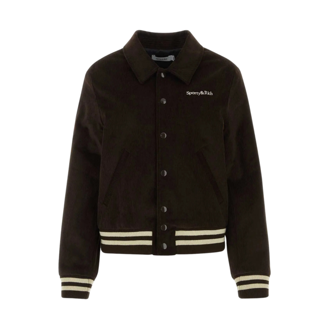 JA761CH Sporty & Rich Logo Embroidered Bomber Jacket Chocolate Cream