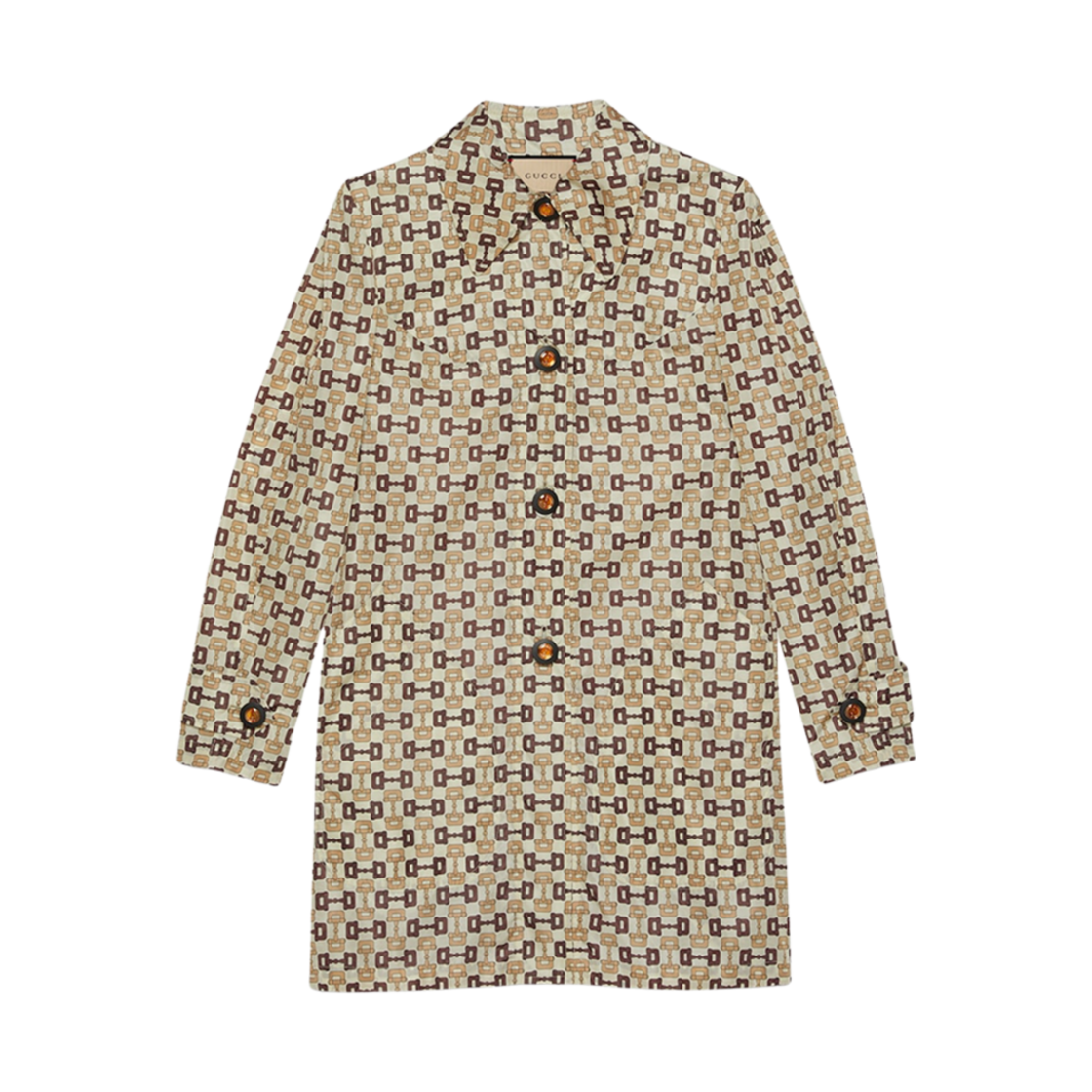 (W) 구찌 홀스빗 프린트 나일론 코트 아이보리 브라운((W) Gucci Horsebit Print Nylon Coat Ivory Brown)