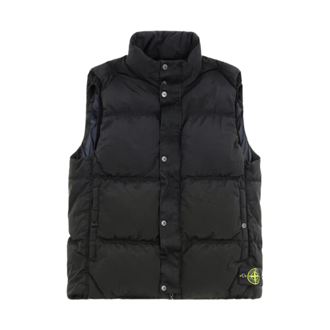 스톤 아일랜드 G0419 나일론 메탈 에코닐 다운 지퍼 베스트 위드 안티 드롭 블랙 - 24FW(Stone Island G0419 Nylon Metal in Econyl Down Zip Vest with Anti Drop Black - 24FW)