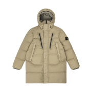 Stone Island 70123 Crinkle Reps Hooded Long Down Jacket Ecru - 21FW