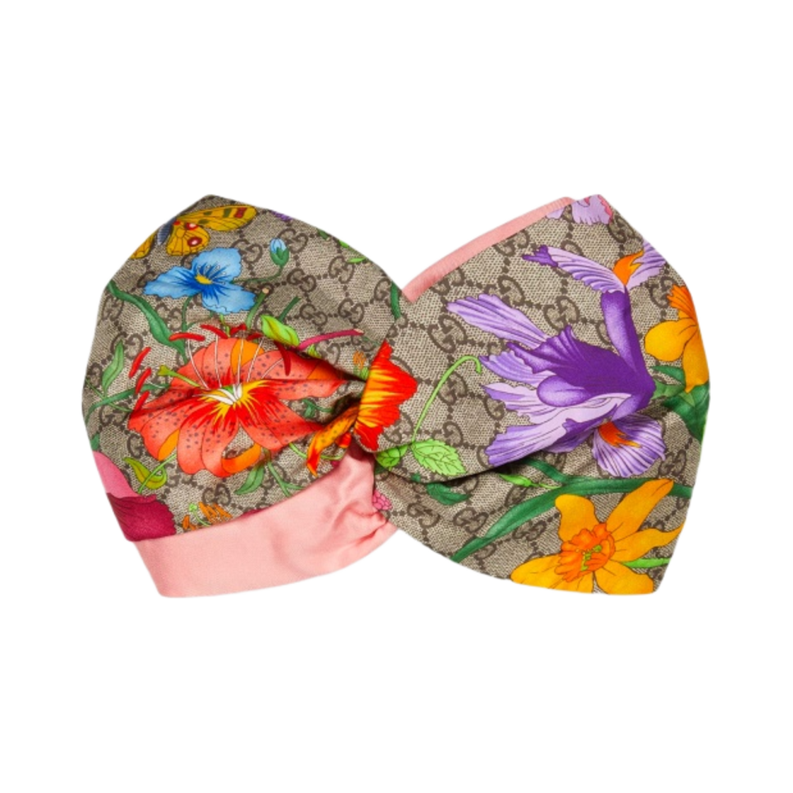 (W) 구찌 GG 플로라 프린트 실크 헤드밴드 핑크((W) Gucci GG Flora Print Silk Headband Pink) - 1