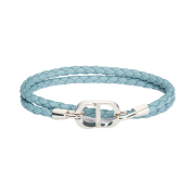 Dior CD Icon Braided Leather Double Bracelet Lambskin and Silver Finish Brass Blue