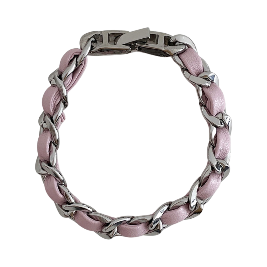 러브미몬스터 시크 가족 리본 체인 브레이슬릿 베이비핑크(lovememonster Chic Leather Ribbon Chain Bracelet Baby Pink)