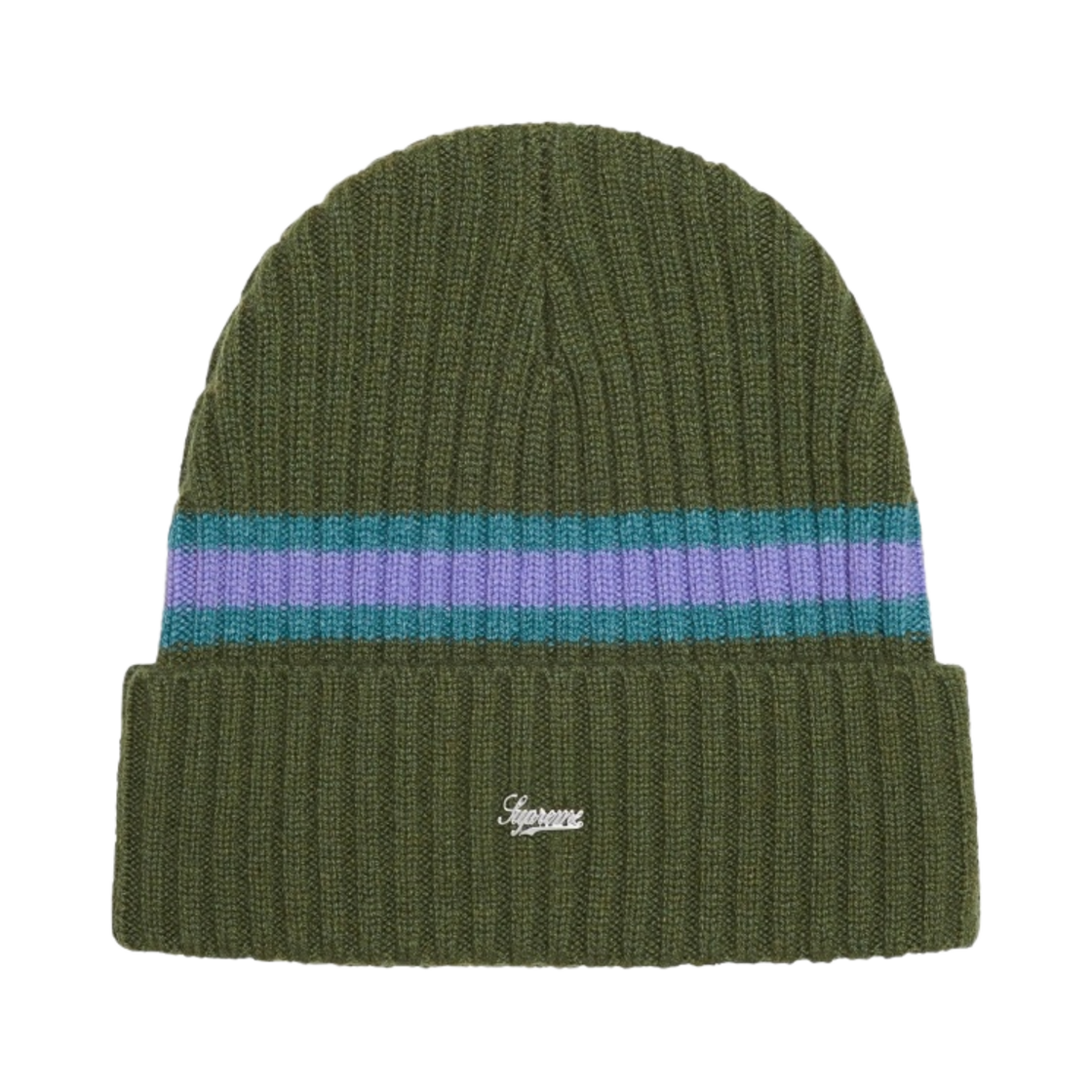 슈프림 스트라이프 캐시미어 비니 올리브 - 23FW