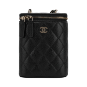 Chanel Mini Classic Vanity With Chain Grained Calfskin & Gold Black (Inside Mirror)