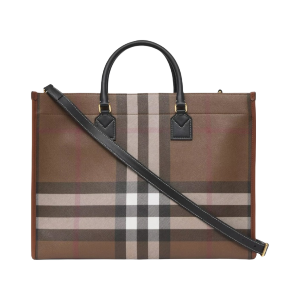 버버리 체크 레더 미디움 프레야 토트백 다크 버치 브라운(Burberry Check and Leather Medium Freya Tote Bag Dark Birch Brown) - 3
