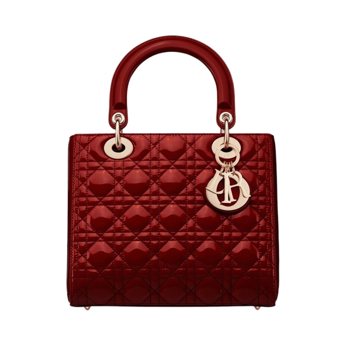디올 미디움 레이디백 페이턴트 까나쥬 카프스킨 체리 레드 페일 골드(Dior Medium Lady Bag Patent Cannage Calfskin Cherry Red Pale Gold) - 1