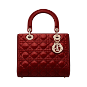 Dior Medium Lady Bag Patent Cannage Calfskin Cherry Red Pale Gold