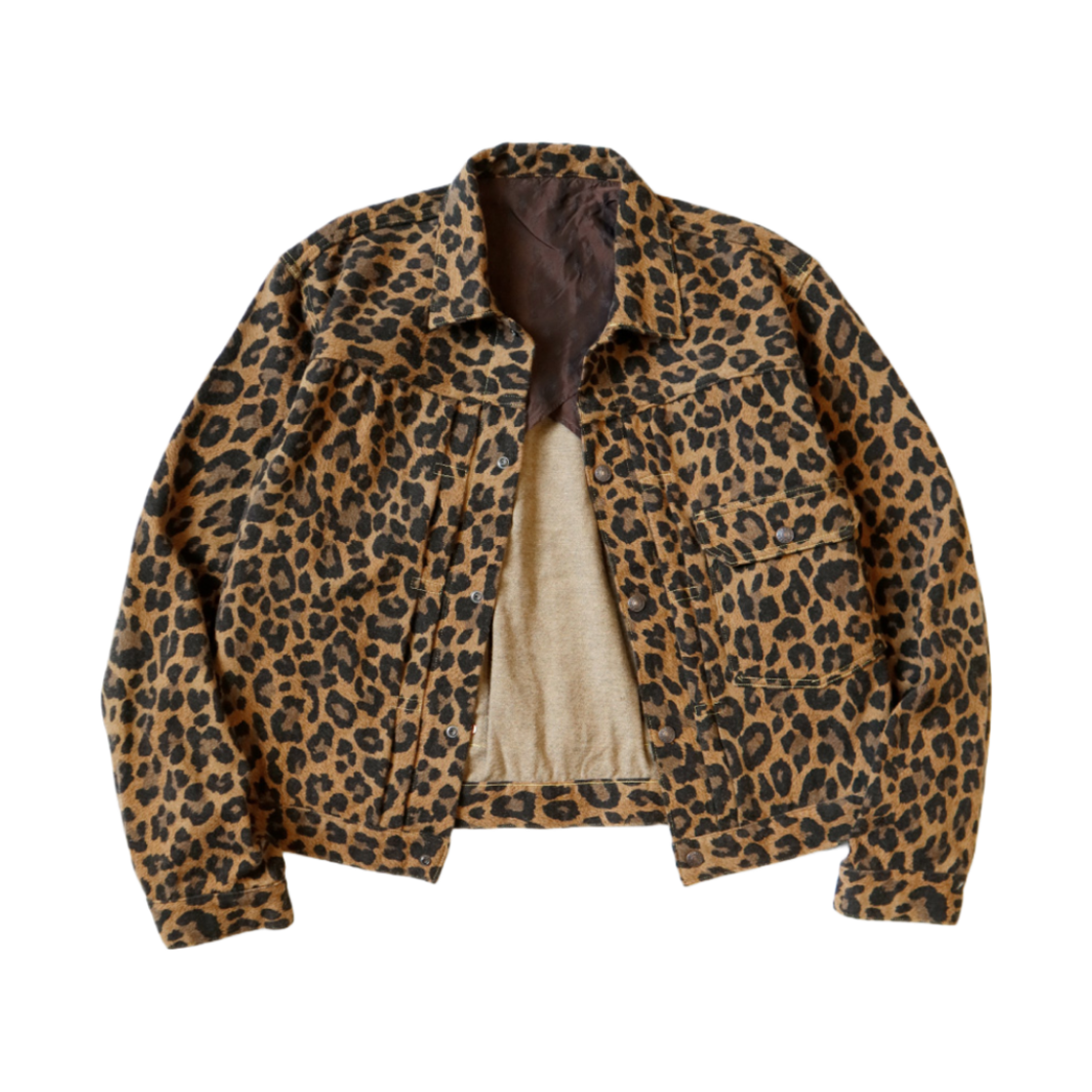 캐피탈 트윌 에이지드 울 레오파드 프린트 퍼스트 자켓 브라운