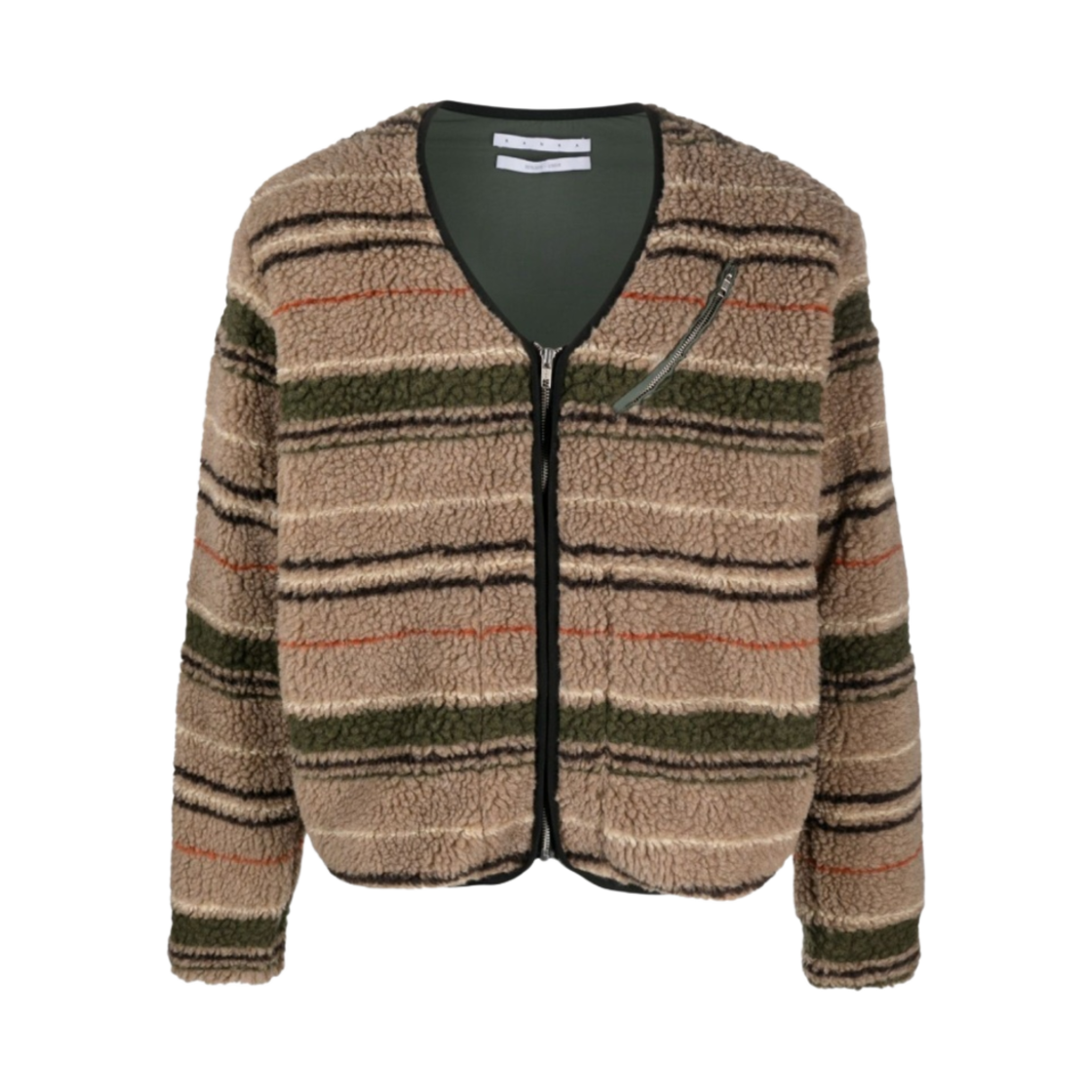 란라 스트라이프 플리스 집업 자켓 라이트 브라운 멀티컬러