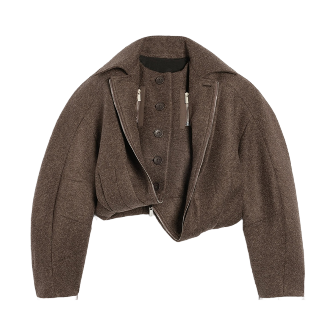 (W) 자크뮈스 르 망토 펠트로 레이어드 버블 자켓 다크 브라운((W) Jacquemus Le Manteau Feltro Layered Bubble Jacket Dark Brown) - 1