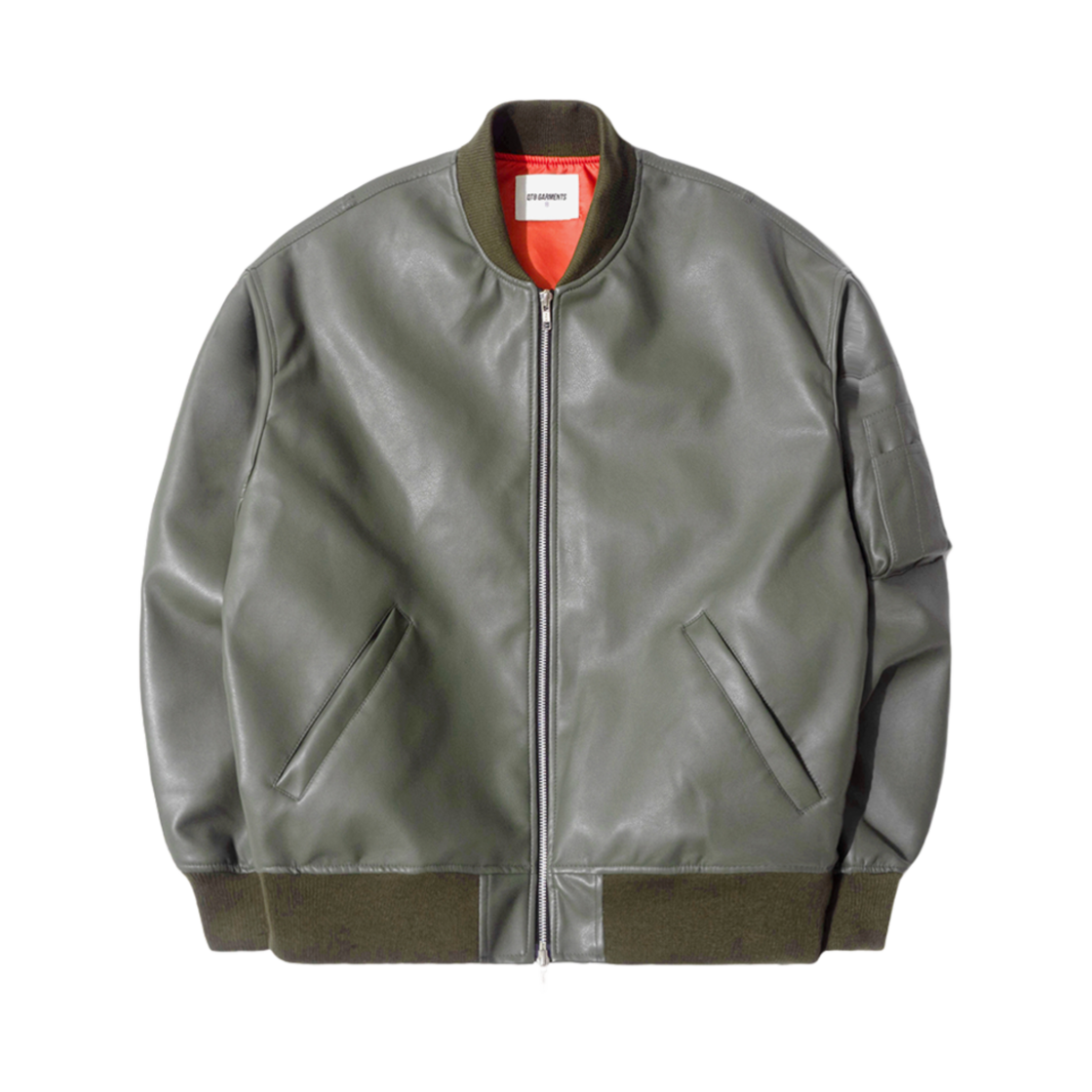 Q3AMJK009KHA QT8 GARMENTS Synthetic Leather MA-1 Jacket Khaki