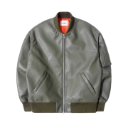 QT8 GARMENTS Synthetic Leather MA-1 Jacket Khaki