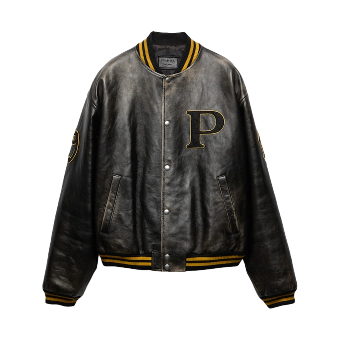 프라다 패디드 레더 봄버 자켓 블랙
