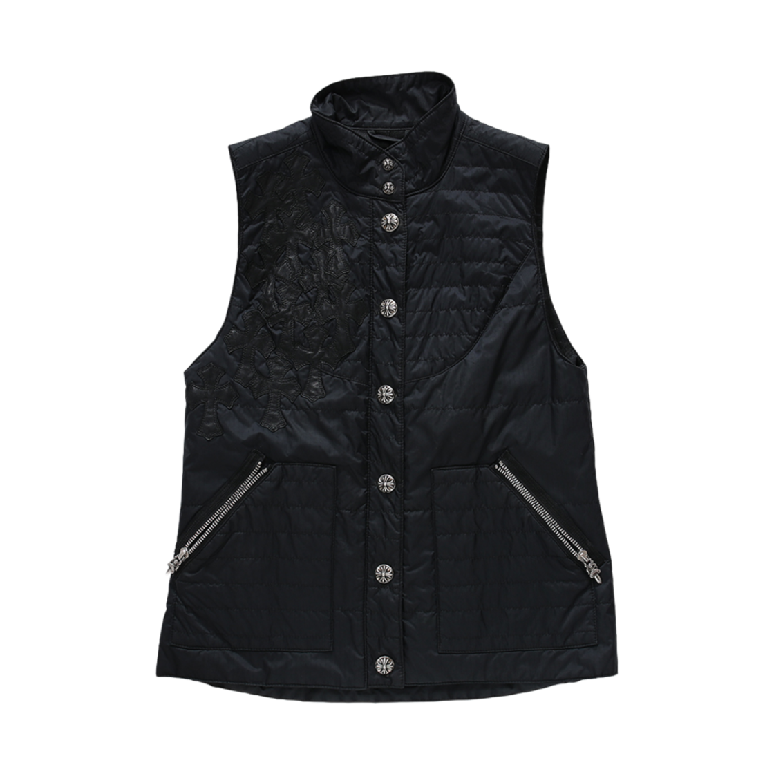 777710101010 Hansroom Chrome Heart Leather Cross Patch Vest Black