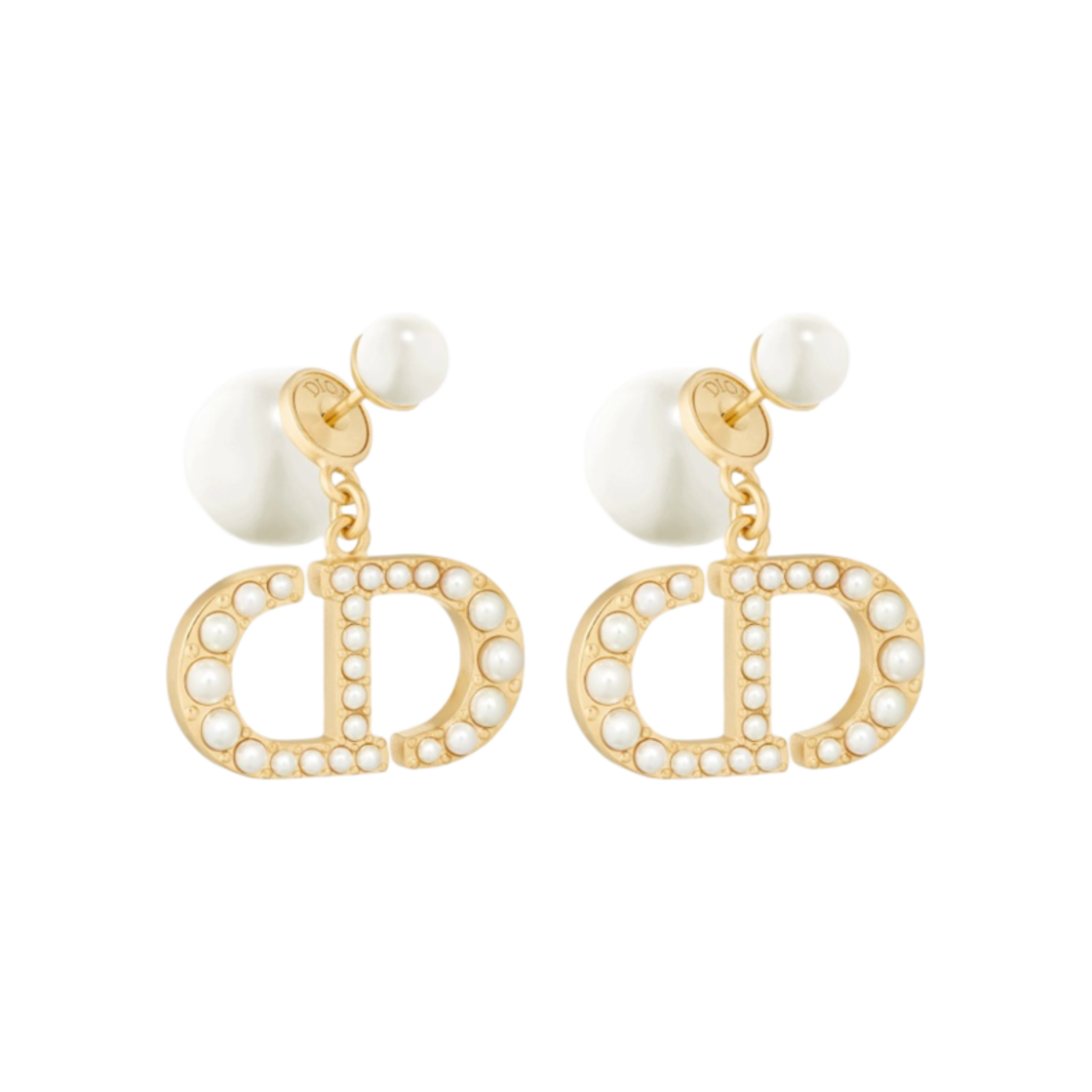 E1654TRIRS-D301 (W) Dior Tribales Earrings Gold Finish Metal White Resin Pearls
