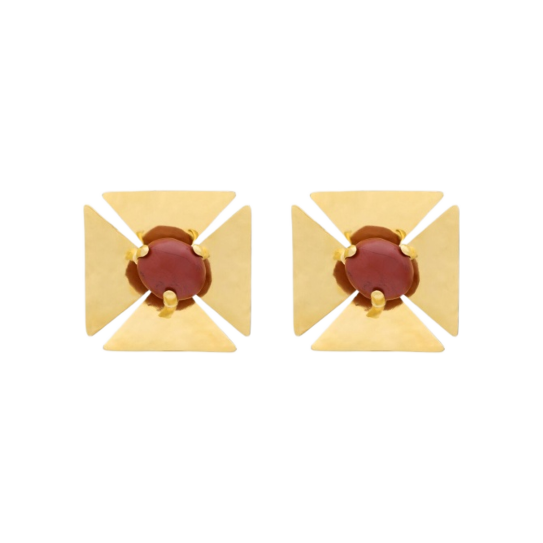 (W) 생로랑 스퀘어 & 스톤 이어링 메탈 레드 골드((W) Saint Laurent Square and Stone Earrings in Metal Red Gold) - 1